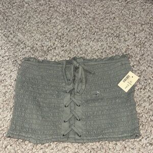 Aeropostale Sage Green Smocked Lace-Up Crop Top